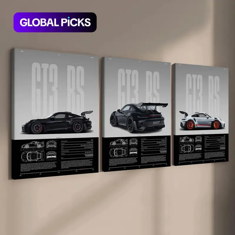 【Black Friday】Set of 3 Wooden-Framed Supercar Canvas Prints, Triple-Panel Car-Themed Wall Art for a Men's Bedroom or Living Room, Gift for Automotive Enthusiasts #GLOBAL PICKS