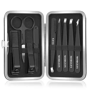 MORGLES Tweezers Set and Nail Clippers, 9 Pcs Stainless Steel Tweezers Kit for Men Professional Manicure Set for Men Grooming Kit With Leather Travel Casegift