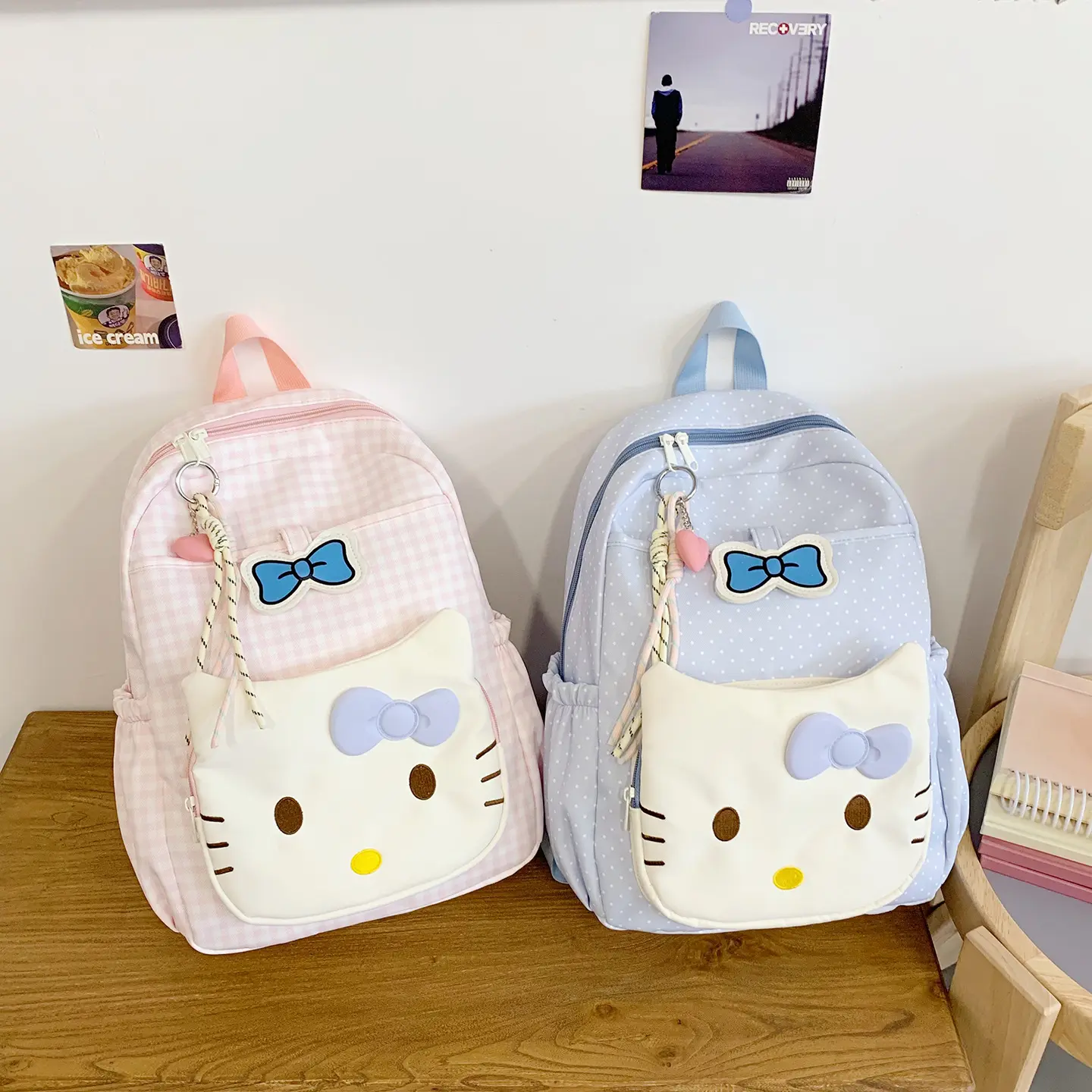 College students shopping trip schoolbag new KT cat cute bow backpack large capacity girls double backpack