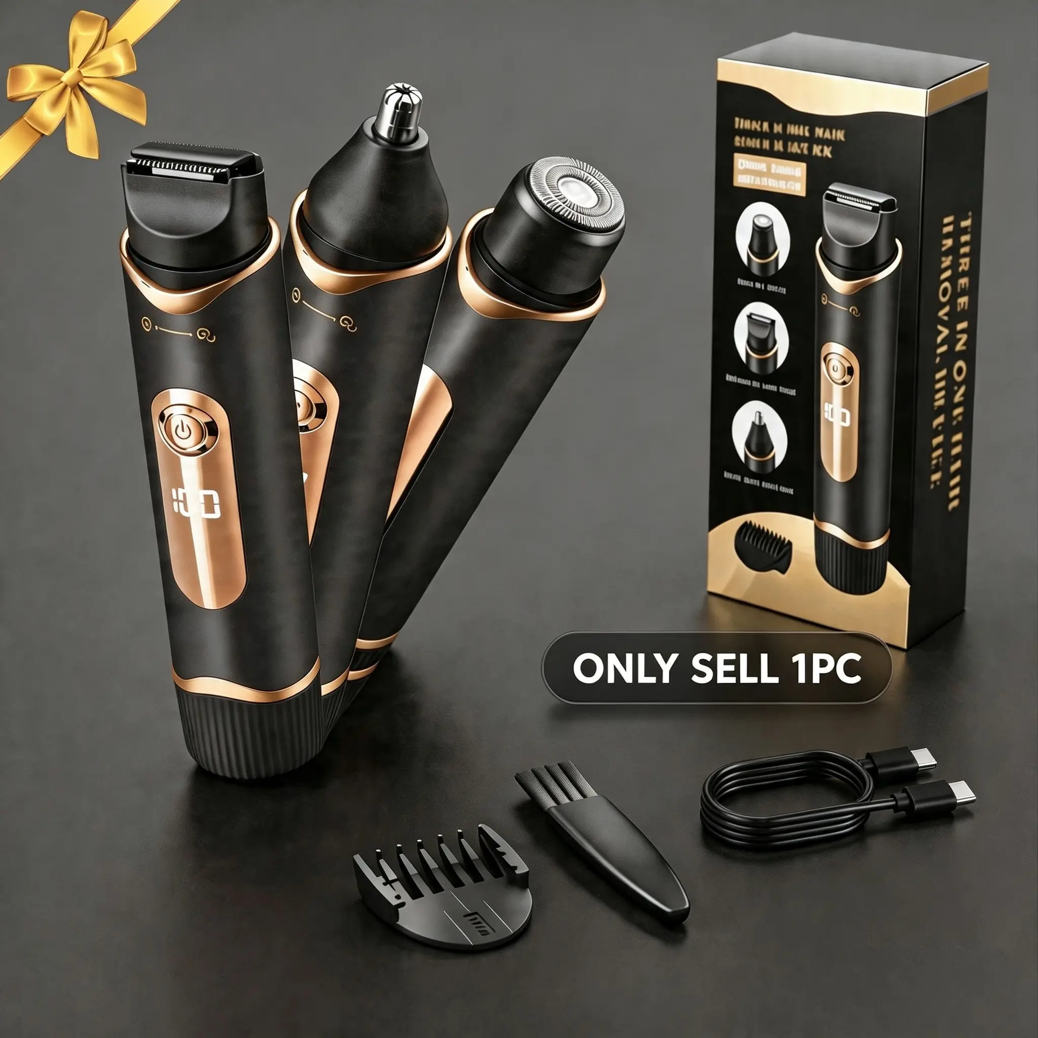 Three-In-One Multi-Function Trimmer, Private Area, Beard, Brow, Nose Hair Trimmer, Type-C USB Charging, Unisex Beauty Grooming Tool