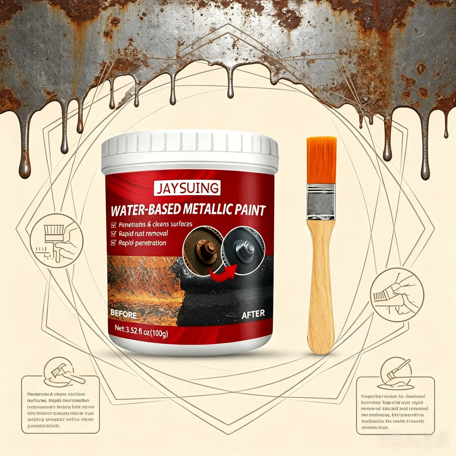 2pc 4pc Water-Based Rust Remover Primer |   Long Lasting Metal Protection & Shine Restoration