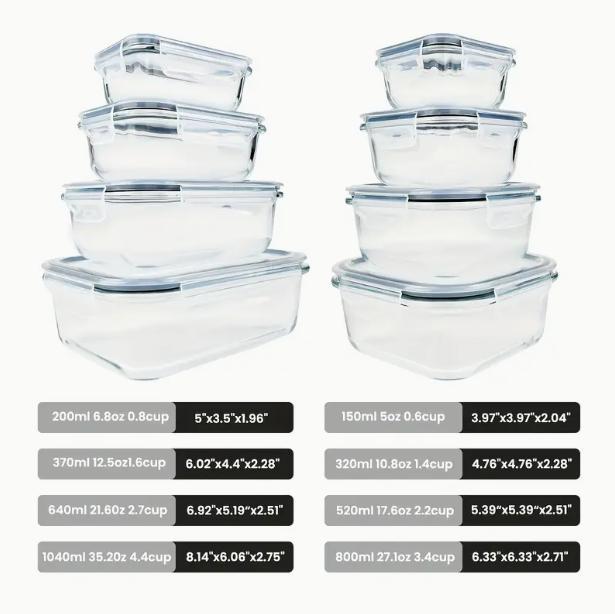 Premium Glass Food Storage Containers 8 Pack Airtight Leak-Proof Microwave Oven Freezer Dishwasher Safe BPA Free Stain-Resistant Easy-Clean for Meal Prep Bento Boxes Kitchen Utensils