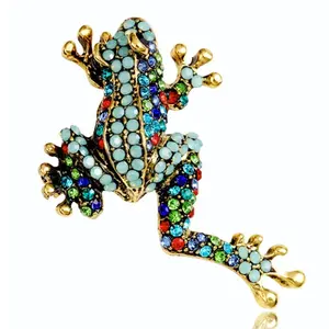 New Colorful Rhinestone Jumping Frog Button Fashion Lady Exaggerated Shape Animal Corsage Collar Pins Accessory Funny Gift