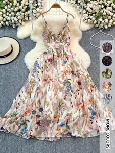 Women's Boho Floral-Print Cami Dress, Fashion Casual A-Line Dress for Beach Holiday Vacation, Perfect for Summer