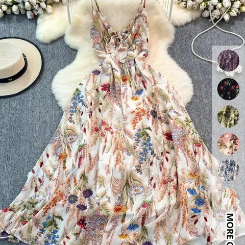 【Black Friday】Women's Boho Style Floral Print Spaghetti Strap Cami Dress, Casual Fashion A-Line Dress for Beach and Vacations, Ladies Summer Sundress
