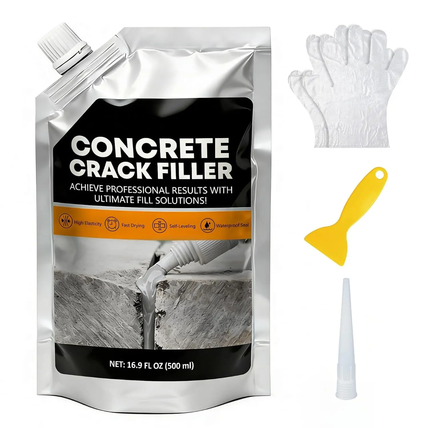 Concrete Crack Filler – Self-Leveling Cement Crack Repair Sealant,  & High Elasticity Driveway Crack Filler for Concrete, Asphalt, Patio, Sidewalk & Garage Floor – Grey (6.7 Floz)