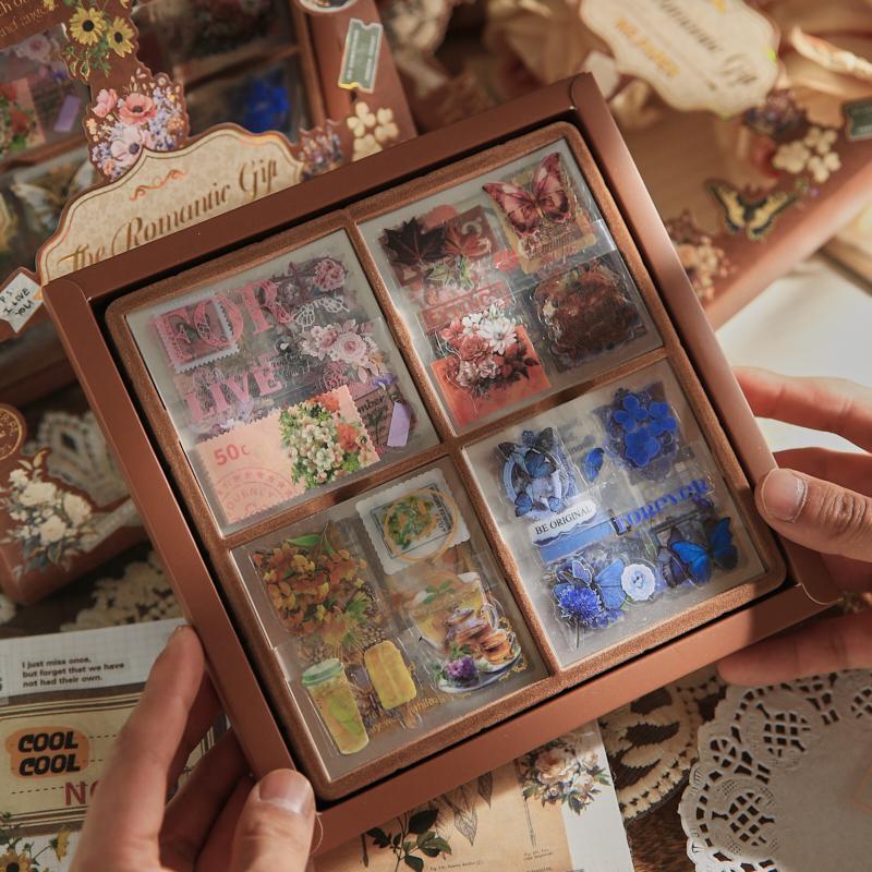 Vintage Material Paper, 100sheets/box Retro Handbook Background Paper, DIY Decorative Sticker Scrapbook Materials For Scrapbooking & Journal Making, Valentine's Day Gift