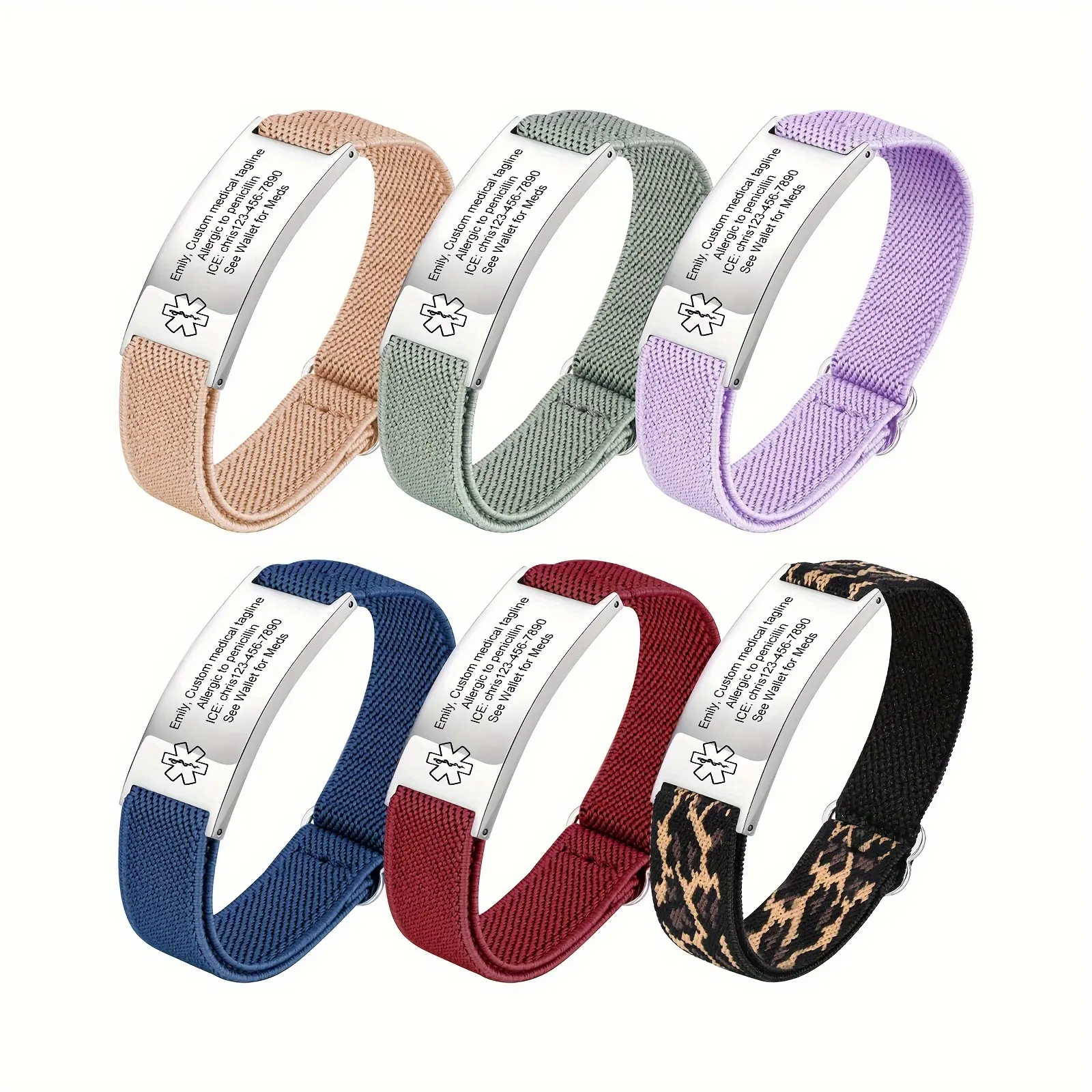 Emergency Alert Bracelet for Men and Women, Freely Engravable, Adjustable 304 Stainless Steel Mesh with Elastic Cord, Special Emergency Marking, Wristband