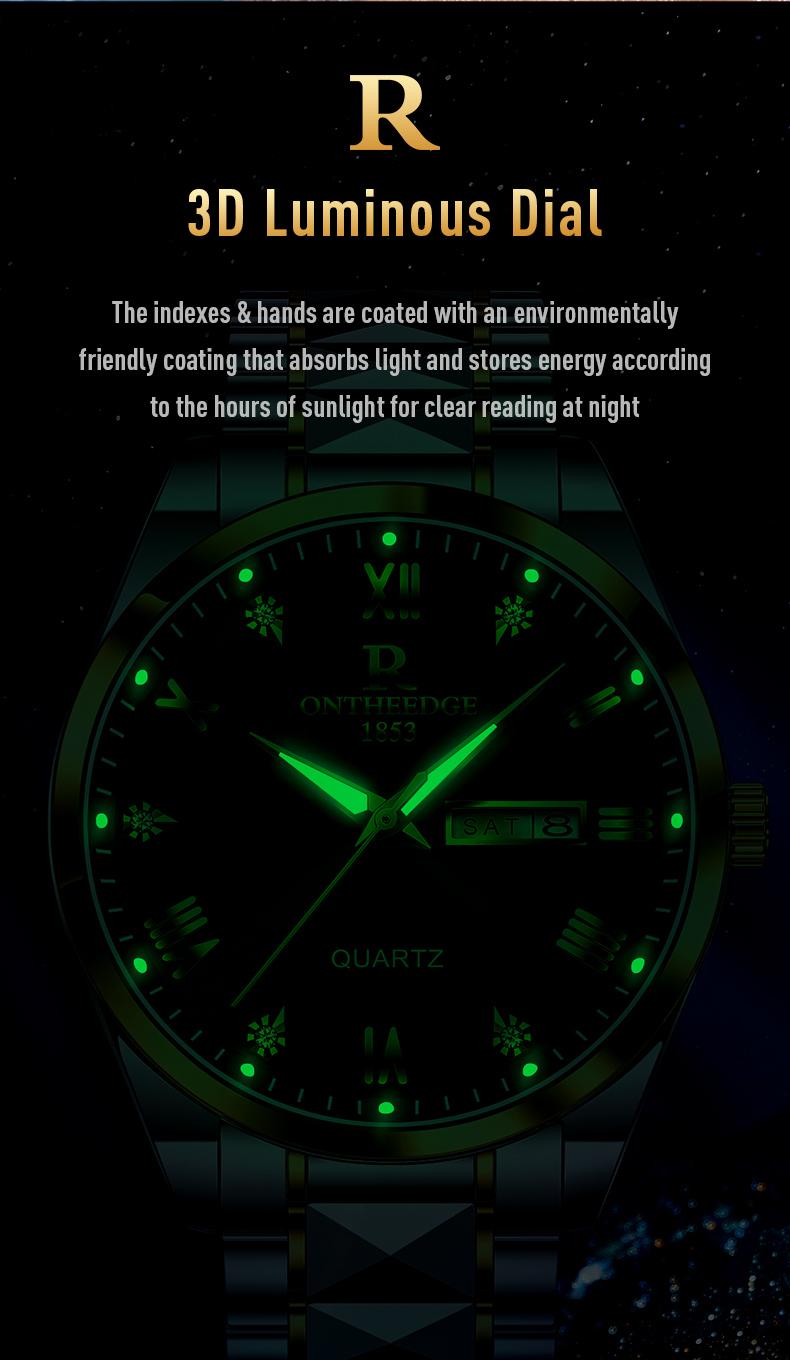 Men's Luxury Gold Tone Quartz Watch - Stainless Steel Wristwatch with Day & Date Calendar, Crystal Diamond Accents, Roman Numerals, Elegant Business Dress Watch, Perfect Gift for Husband Dad