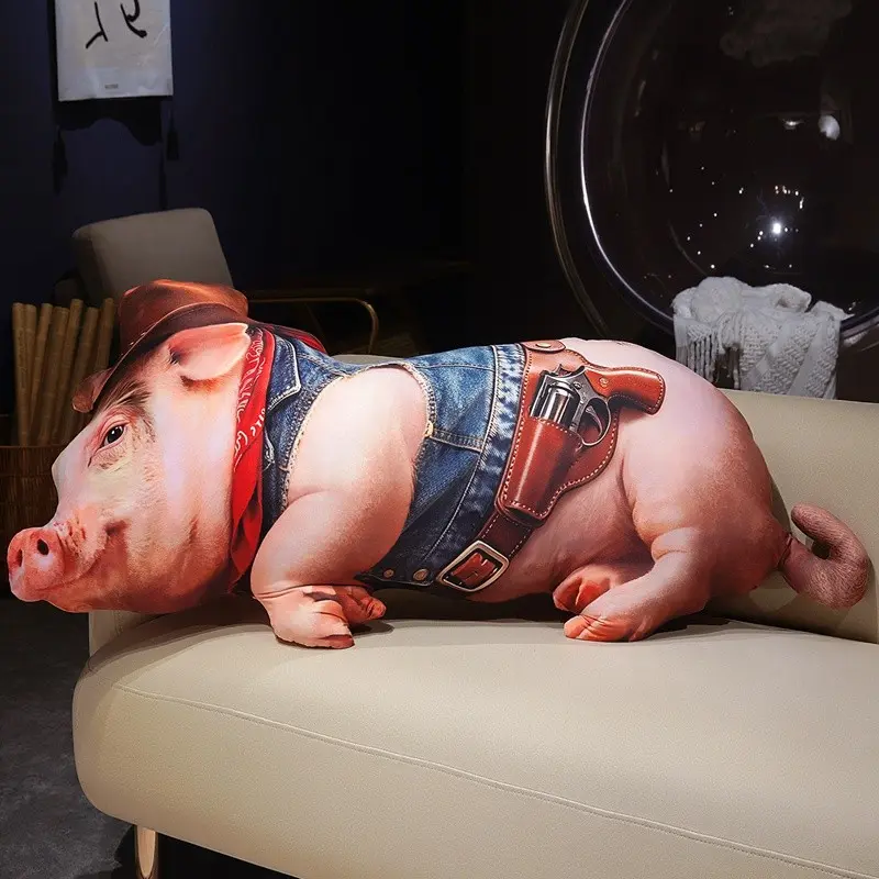 Simulation Pig Print Cuddle Pillow, Sofa Decoration Cushion, Bed Decorative Pillow, Contemporary Style, Polyester Fiber Material
