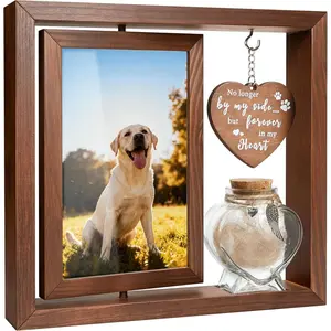 Dog Memorial Gifts for Loss of Pet - Rotating Wooden Frame for 4x6 Photo & Fur Hair Jar - Sympathy Gift for Pet Bereavement, Remembrance Keepsake - Rainbow Bridge Gift for Dog Lovers & Cat Lovers