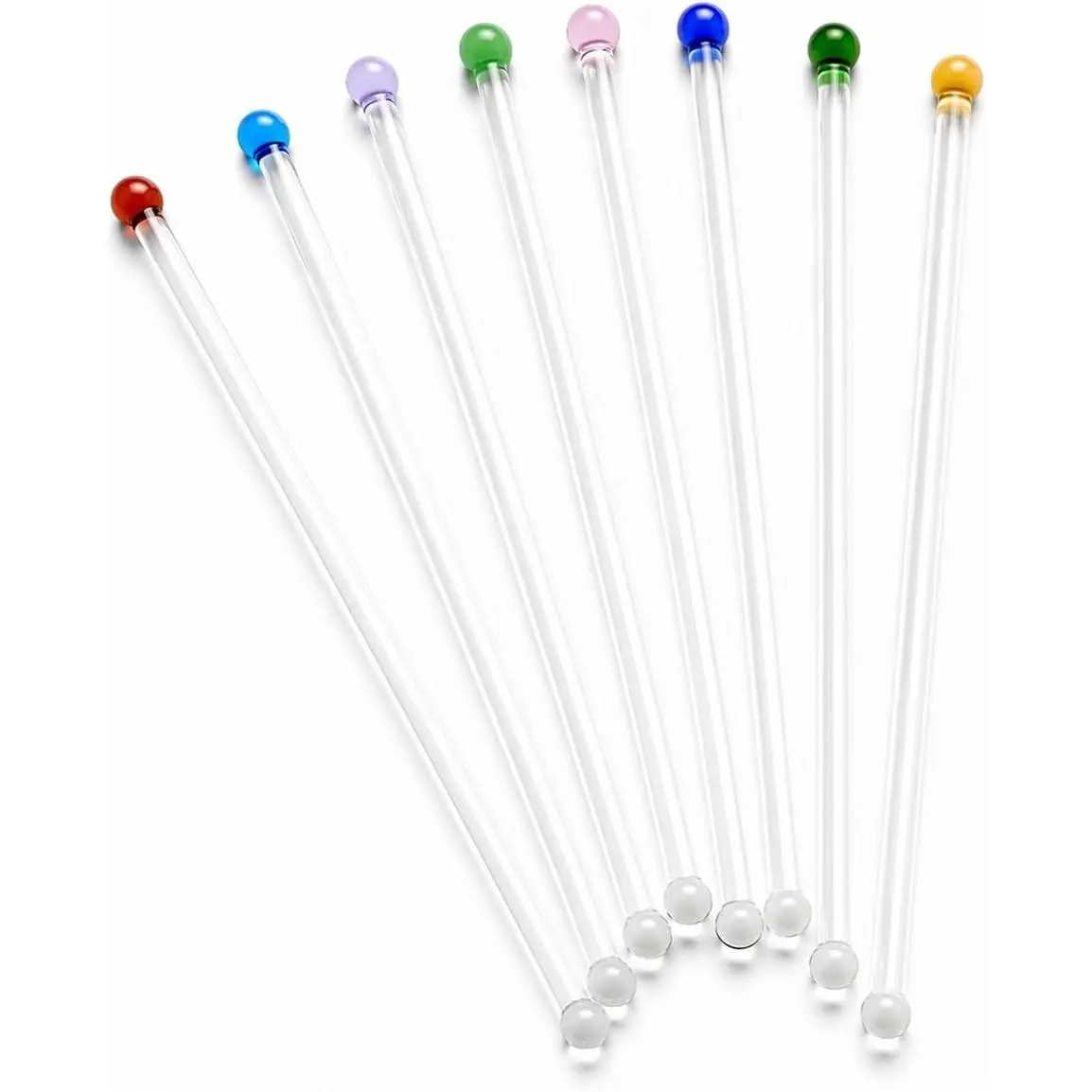 8-Piece Reusable Transparent Round Borosilicate Glass Cocktail Stirrers - Long Length Swizzle Sticks for Cocktail Drinks, Coffee | Kitchenware Tableware Accessory, Reusable Set