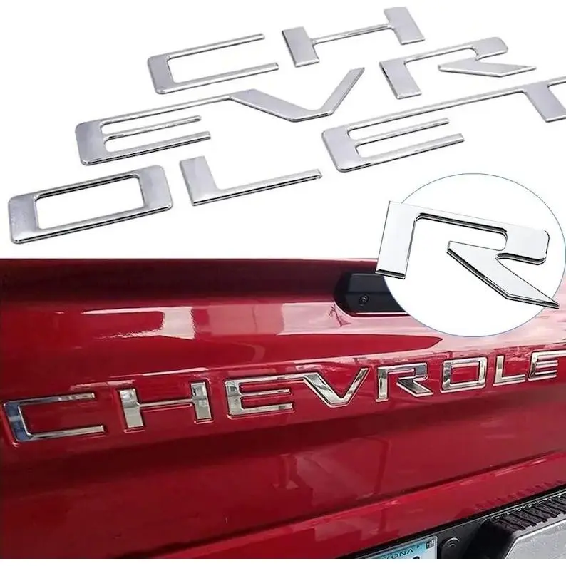 Tailgate Insert Letters for Silverado 2019-2026 Model Raised Emblem Decal, Truck Rear Accessories, Chrome Silver