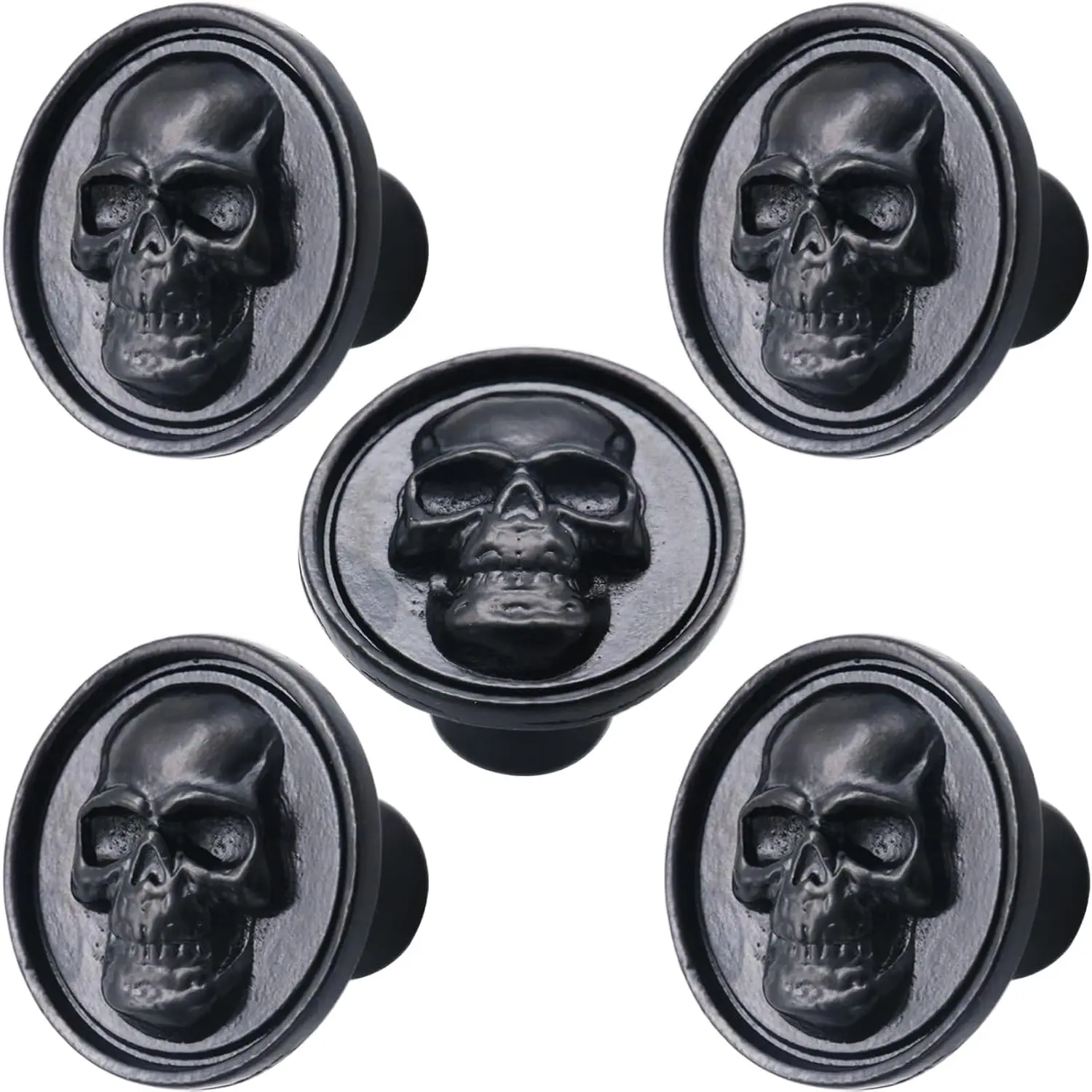 5 Pack Black Zinc Skull Skeleton Cabinet Knobs, Drawer Pulls & Door Handles,  Single Hole Cabinets Knobs for Drawer Wardrobes Bookcases Dresser Closets Hardware Furniture Decoration