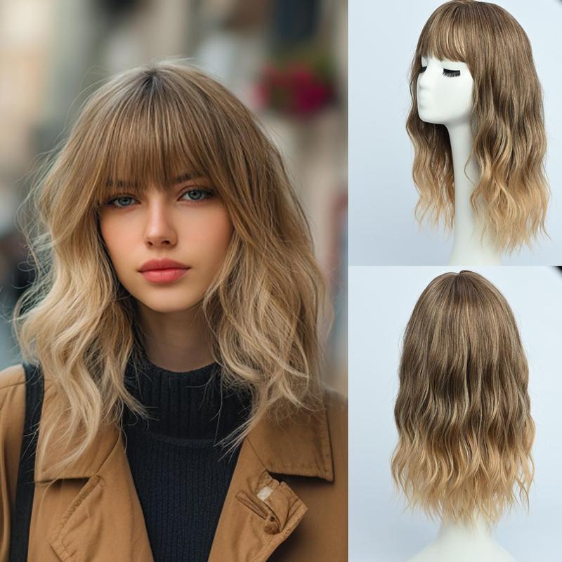Ombre Blonde Ash Wavy Wigs  Hair Medium Length for Women Natural Looking Heat Resistant Dark Roots for Party Daily Use (Blonde,18 Inch)