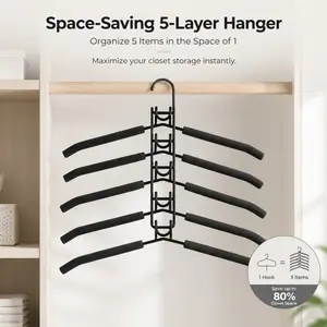 5-Layer Space-Saving Non-Slip Hanger | Maximize Closet Space & Organize Multiple Outfits in One Hook