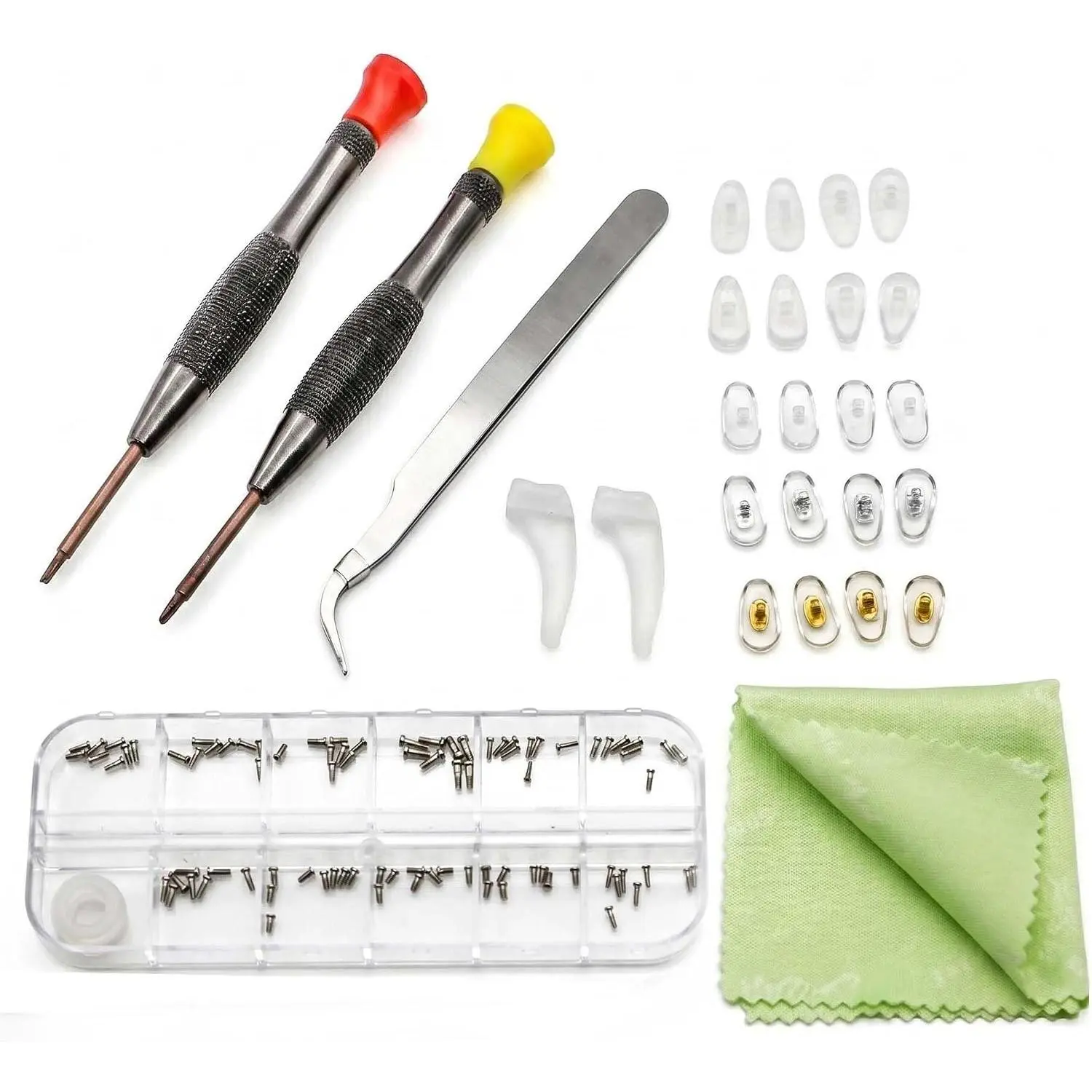 Eyeglasses Repair Kit with Multi-Size Screws, Nose Pads & , Portable Eyeglass Repair Kit for Quick Fix of Sunglasses & Reading Glasses