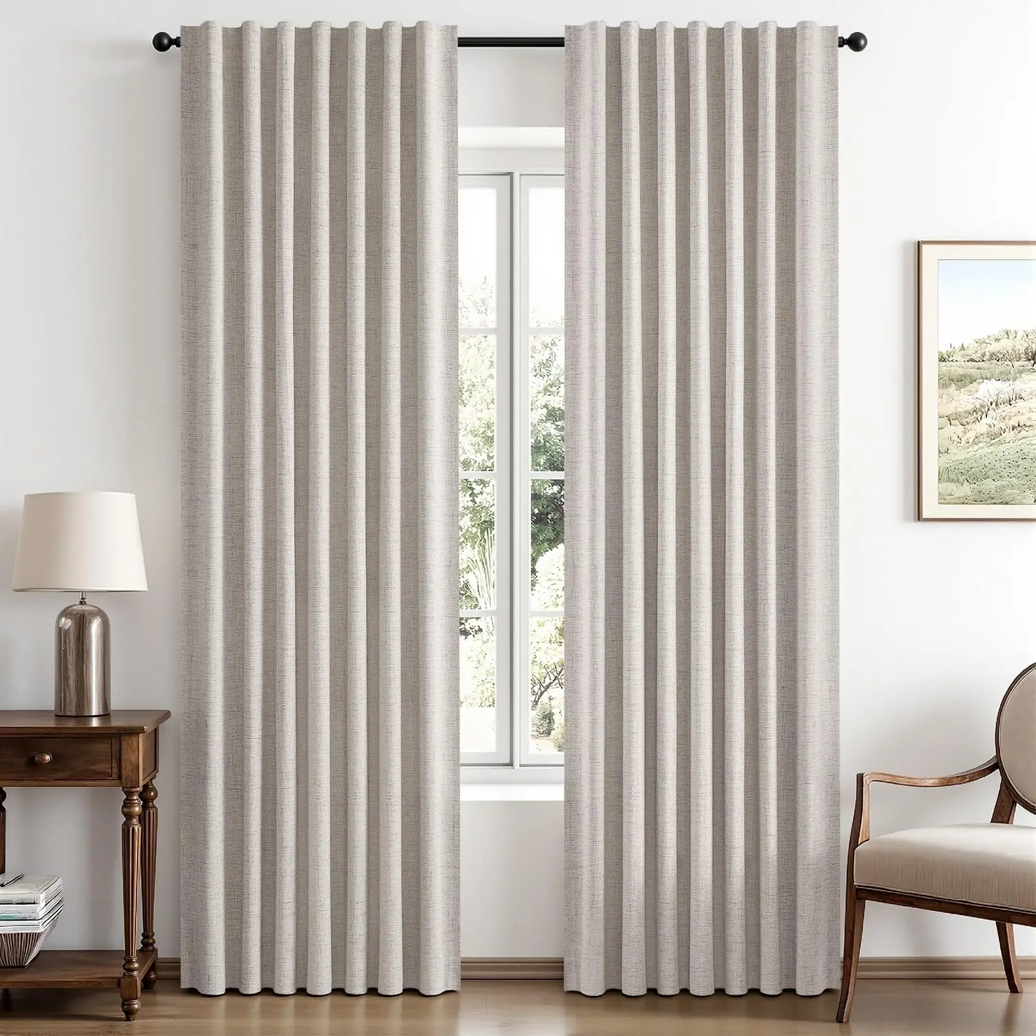 100% Blackout Curtains for Bedroom 42 x 84 Inch Ivory 2 Panels |   Thermal, Room Darkening Drapes for Living Room, Back Tab Rod Pleated, Luxury Decor