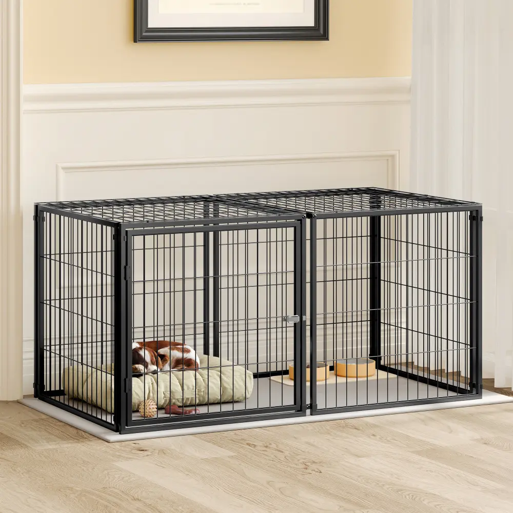 Large Dog Cage 48" Dog Kennel for Medium Dogs Puppy Dog Playpen with Top, Pet Cage, Indoor, Black.48"L X 26.3"W X 23.8"H.
