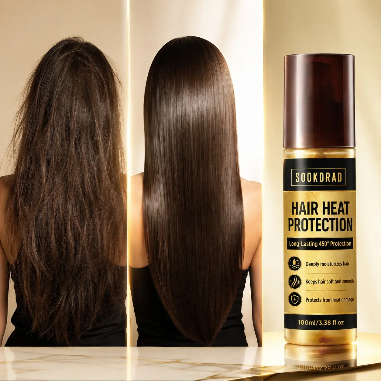 Hair Heat Protection, long lasting 450 degree heat protection, deeply moisturizes hair, keeps hair soft and smooth, protects from heat damage, for hair, all people, hair styling, 100ml/3.38 fl oz