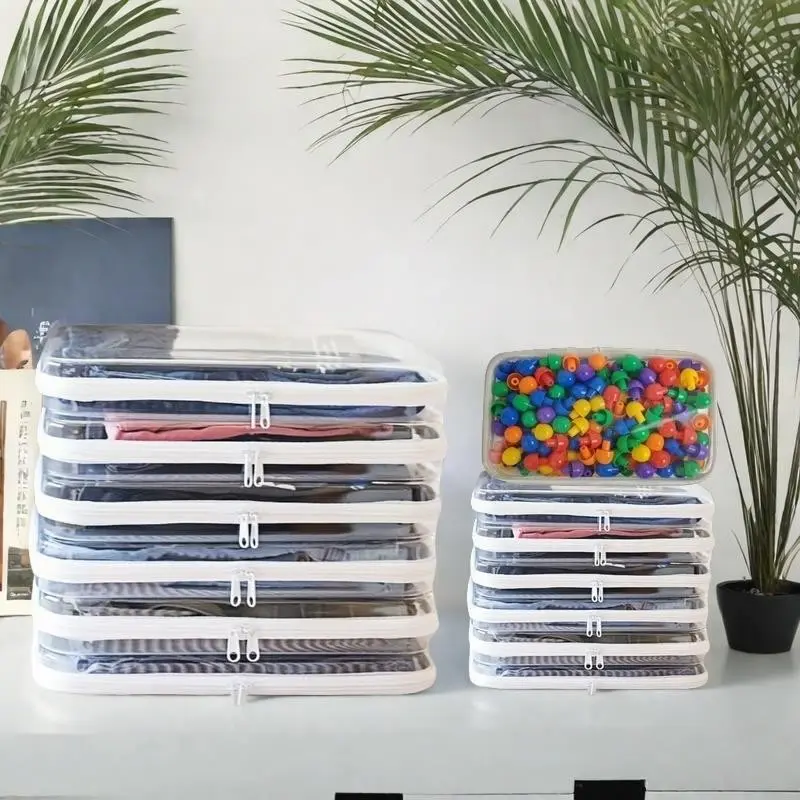 Colorful Storage Box Set, Large Capacity Clear Zipper Boxes, Reusable Waterproof, Portable Stackable, for Cosmetics, Snacks, Office Supplies, Containers, Organiser