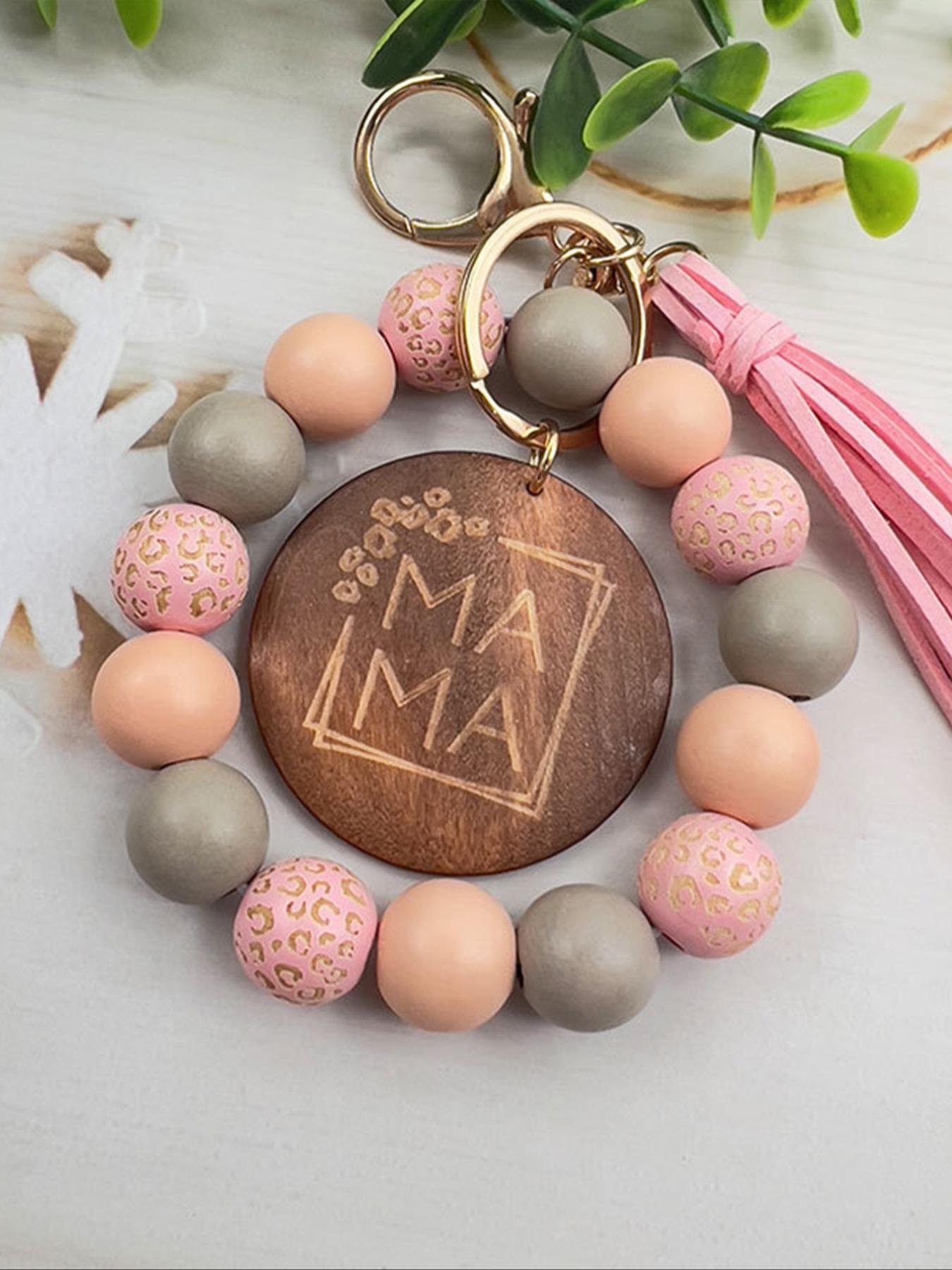 1/5pcs Handmade Wooden Bead Keychain with Leopard Print and Polka Dots, Sport Punk Theme, Mother's Day Gift, Women's Decorative Accessory, Keychain Bag Pendant