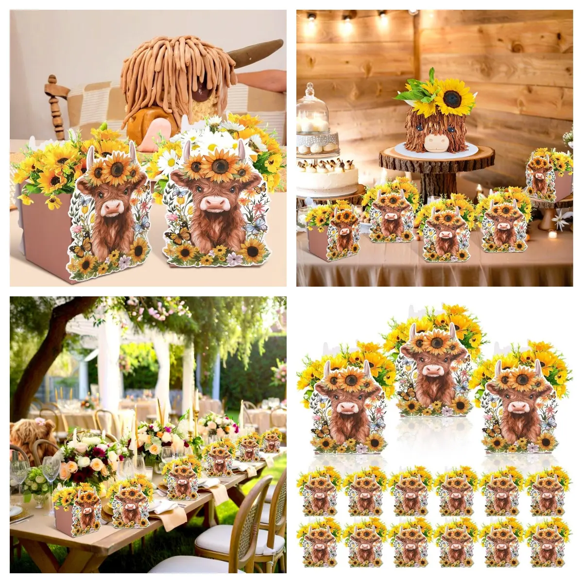 1Set Highland Cow Party Decorations 12pcs Highland Flower Box Centerpieces Highland Cow Theme Party Supplies Floral Highland Cow Centerpieces Box for Flower Farm Cow Baby Shower Birthday Wedding