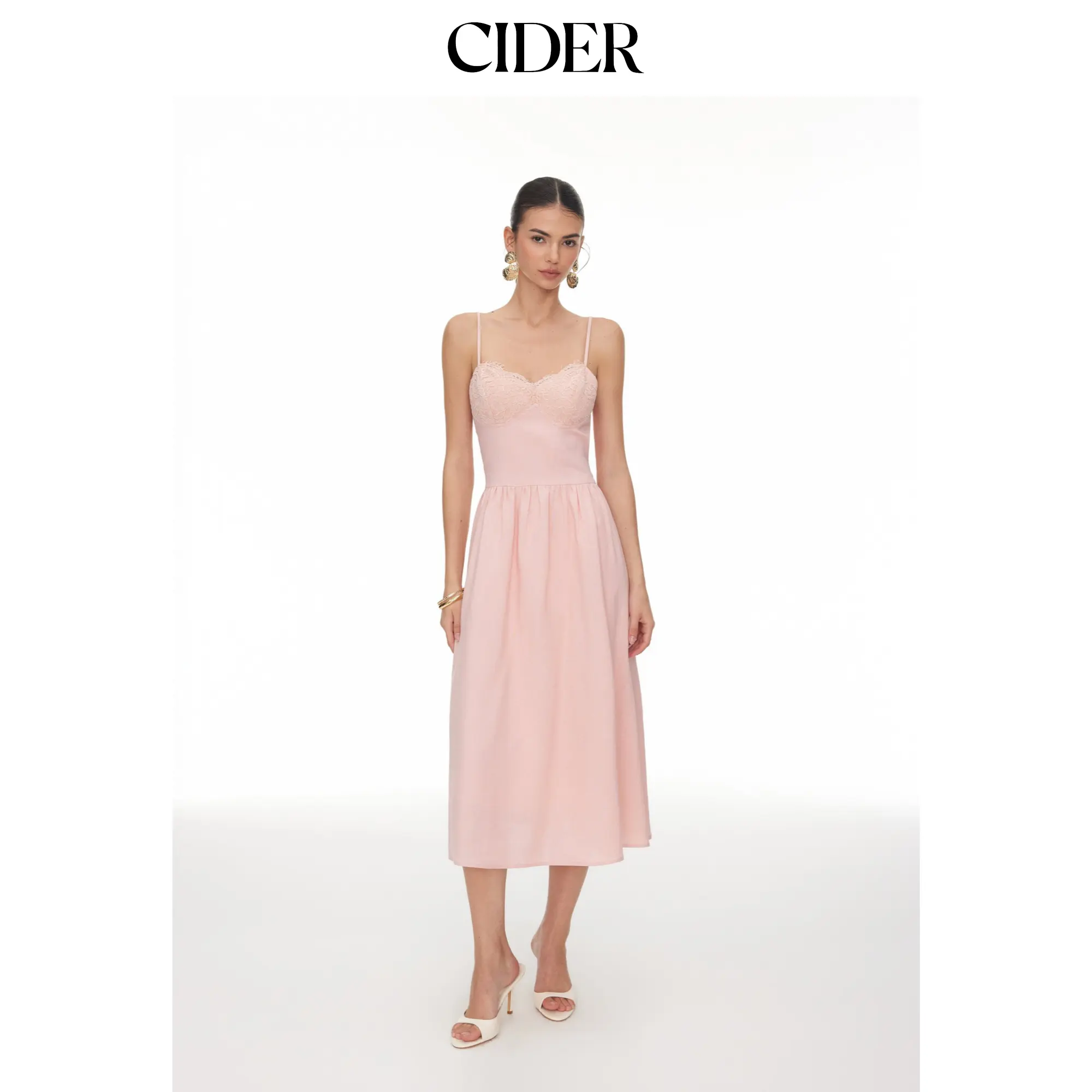 Cider Lace Sweetheart Corset Flare Midi Dress