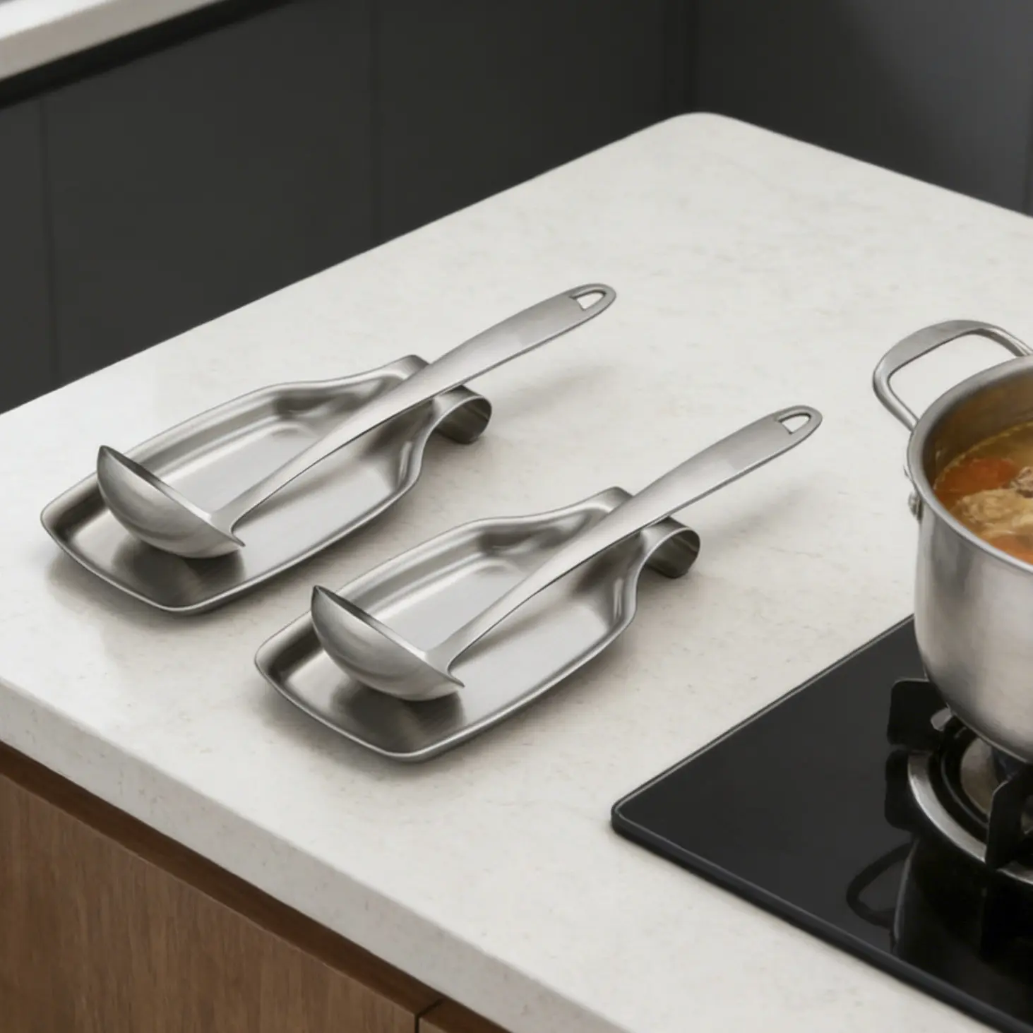Stainless Steel Hanging Soup Spoon Holder Kitchenware, Anti-Slip, Rust-Resistant, Easy to Clean, Ideal for Kitchen, Restaurant, Hot Pot Shop