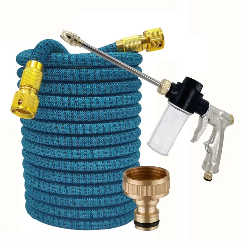 Expandable Garden Hose With Long Rod Foam Spray Gun Brass Fitting Flexible Stretch Water Hose For Car Washing