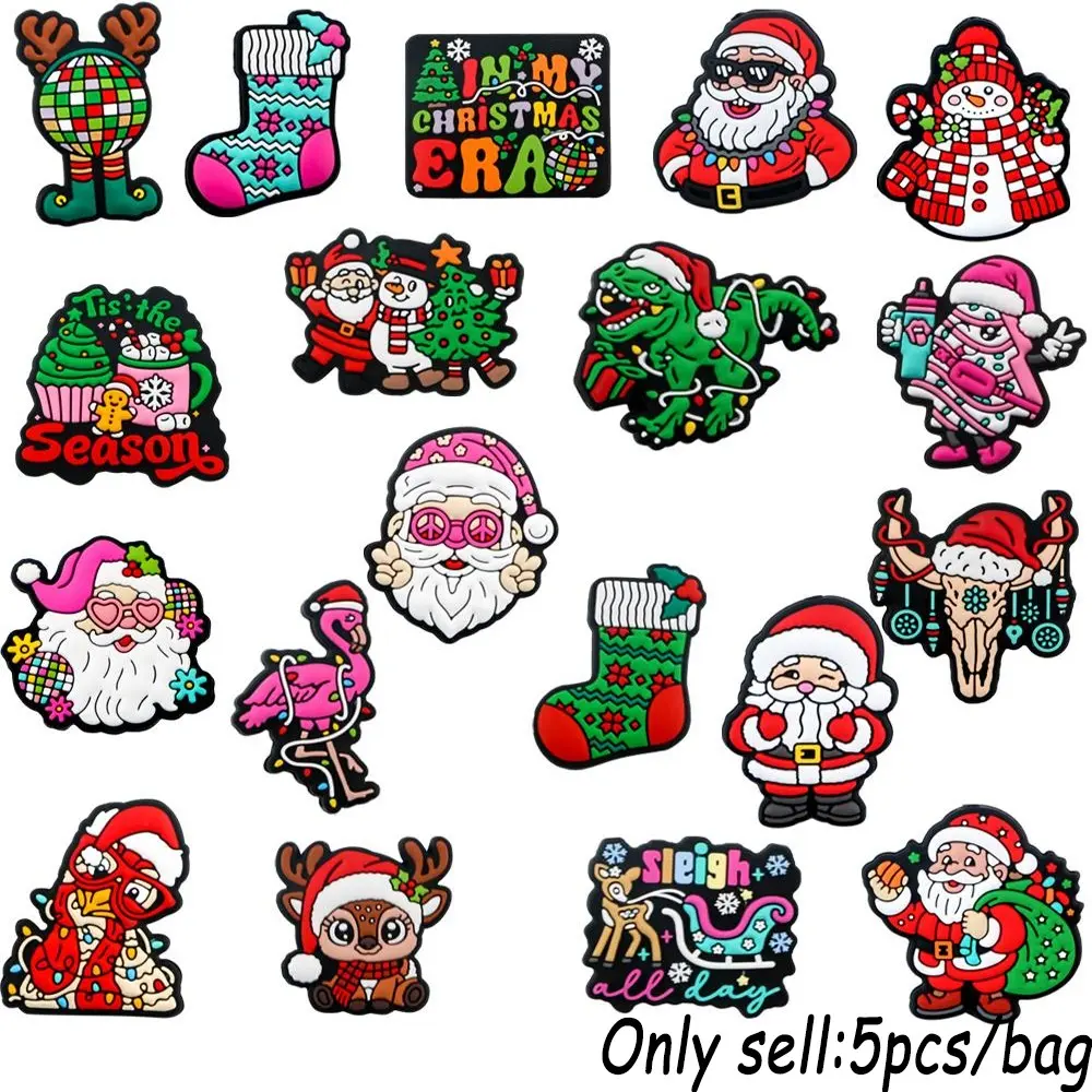 5pcs New Christmas Silicone Focal Beads, featuring Santa Claus, reindeer, stockings,Perfect for DIY backpack charms, bracelets, beaded pens, and keychains, Art Charms, DIY Craft Embellishments, Beads for Crafts, Diy with Charms
