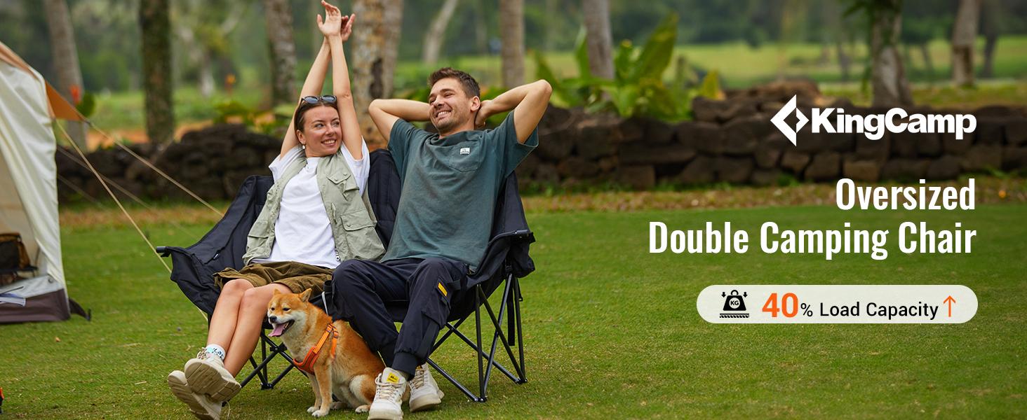 KingCamp Double  Chair, Oversized 880 lbs Heavy Duty Loveseat for Adults, Portable Folding 2-Person Padded  Couch with Cup Holders for Outdoor Lawn, Backyard &   Outdoor Conversation Furniture  Outdoor Folding Chairs foldable bed camping frame