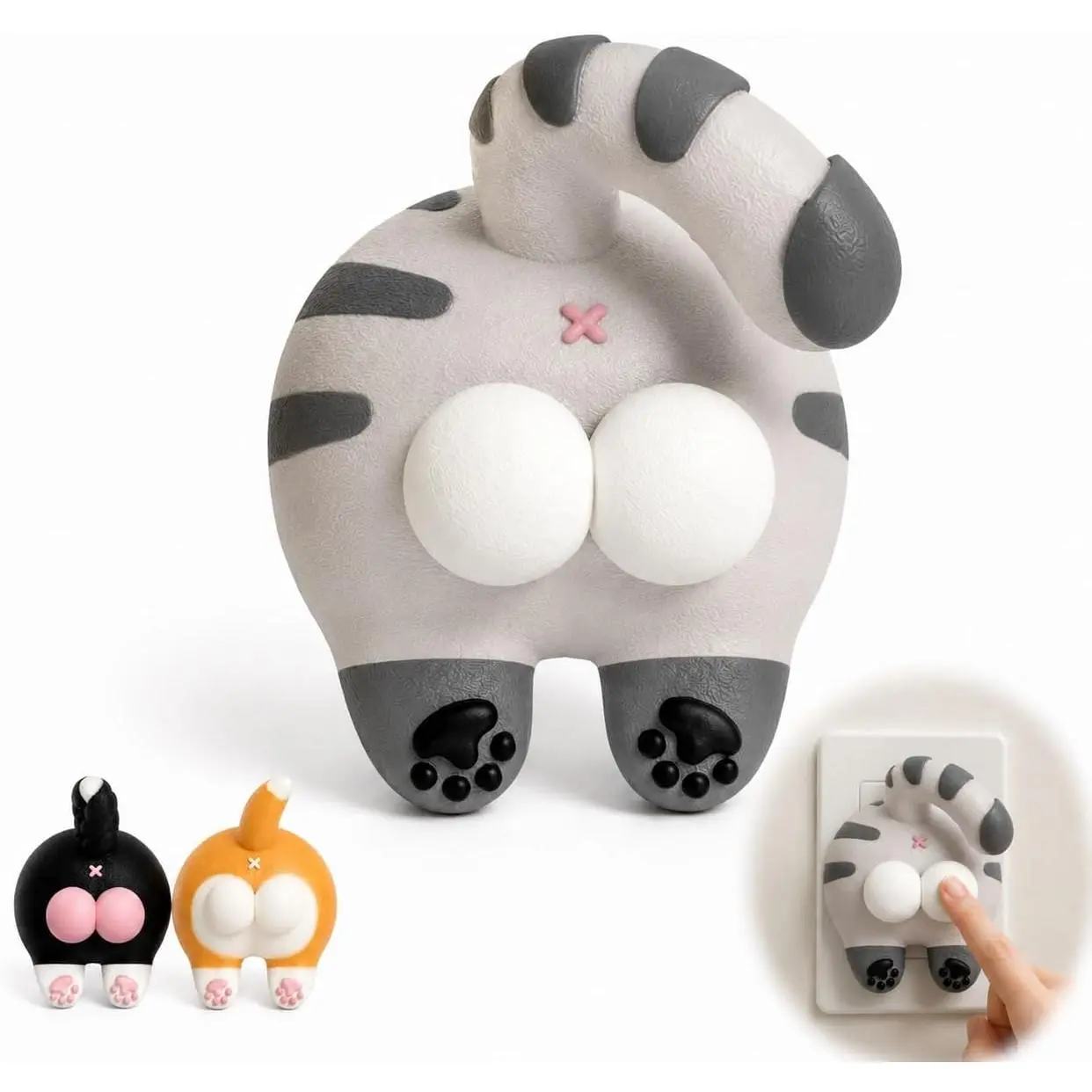 Funny Cat Butt Light Switch Cover, 3D Double Rocker Decor Wall Plate |   3D Printed Cat Shaped Switch Plate,Tool-free Install Decor For Bedroom Dorm Bathroom
