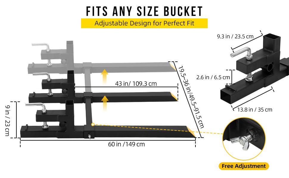 【GARVEE】Heavy Duty Clamp on Pallet Forks: 43" (2500lbs) & 60" (4000lbs) Sizes with Adjustable Stabilizer Bar for Quick Attachment to Bucket Tractors and Skid Steers, Perfect for Heavy Lifting and Material Handling.