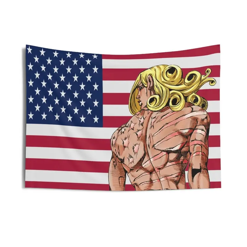 Aesthetic D4C JJBA Anime Tapestry Flag, Decorative American Wall Hanging, Jojos Meme Anime Items, Dormitory Banner Gift Art Poster for Indoor Room Home Decor Minimalist Wall Tapestry Aesthetic Room Backdrop