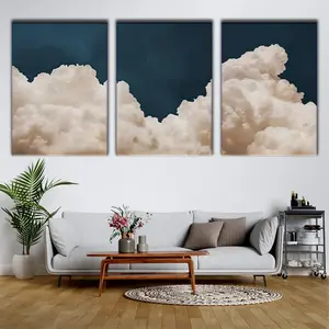 2D 3-piece canvas painting set - clouds, sky, triptych for room decoration - wall decoration - bathroom decoration and accessories - home decoration - artistic abstract posters and prints, suitable for living room decoration