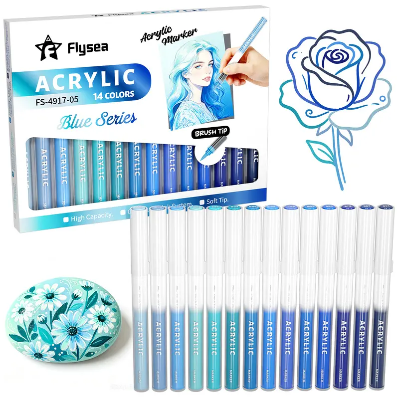 Acrylic Paint Markers 14 Colors, Water Based Paint Pens with Soft Brush Tip & Precision Fine Tip, Smooth Flow Markers for Rock Painting, Canvas, Wood, Glass and More