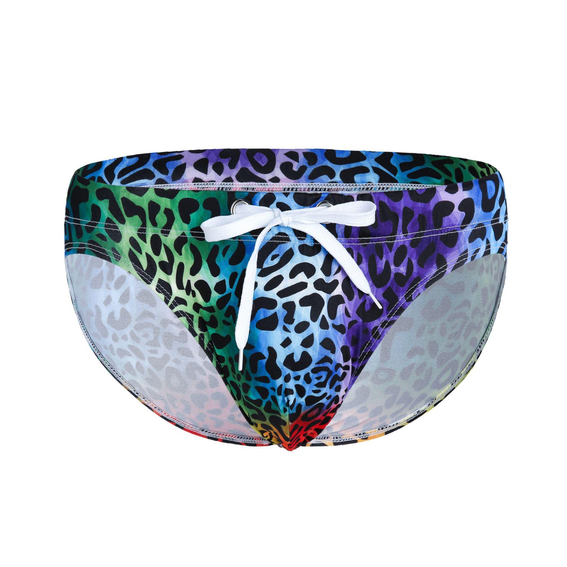 Men's Swim Trunks Hot Spring Beach Low-Rise Triangle Swim Trunks Leopard Print Digital Print