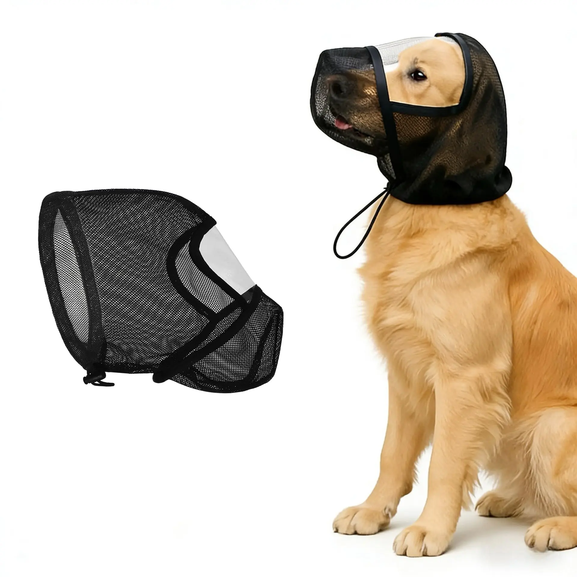 Breathable protective mask for pets, dog protective mask, summer headgear to prevent insect bites, adjustable anti-bite and anti-lick safety cover, lightweight pet head protection, suitable for outdoor walks, camping, and hiking.
