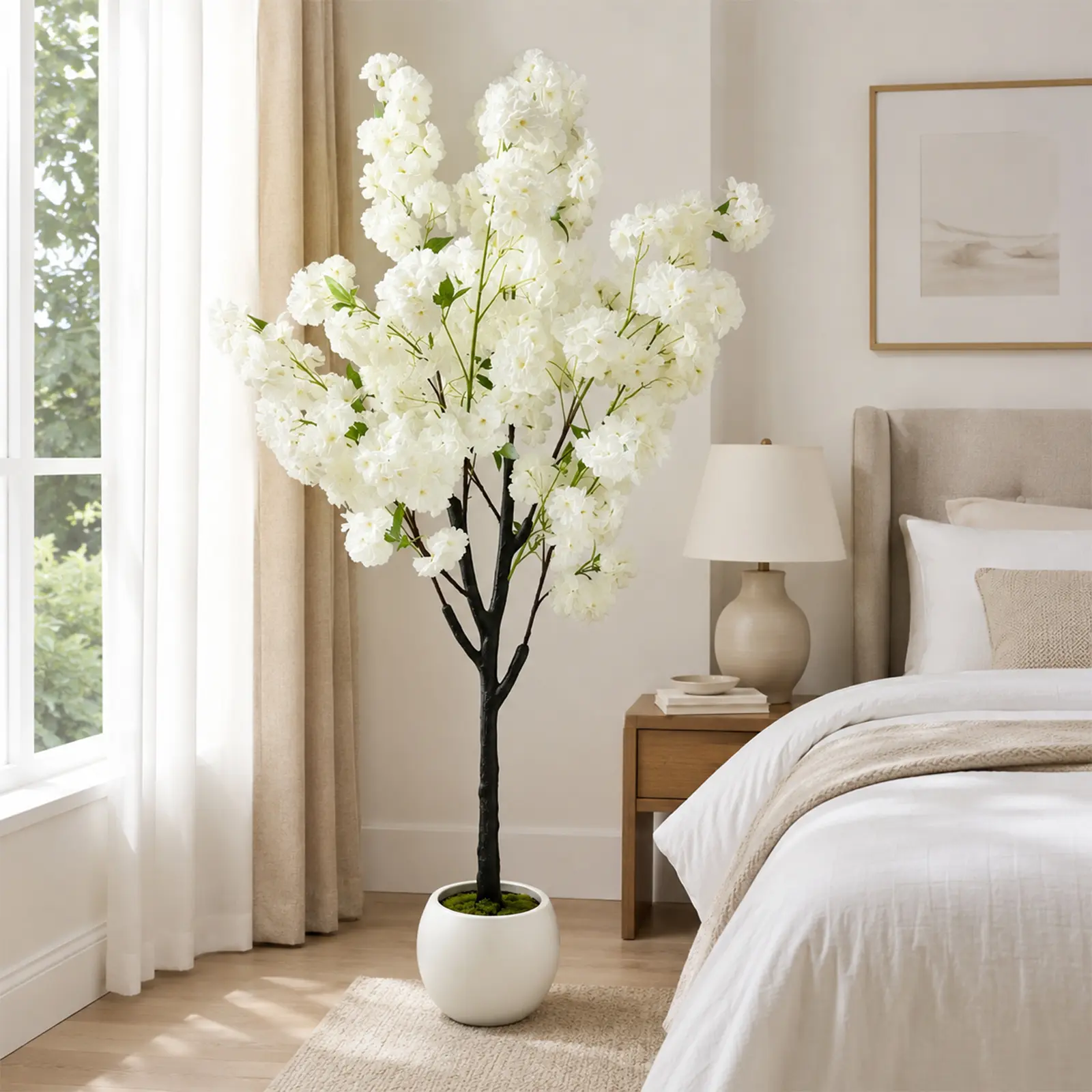 Artificial Cherry Blossom Tree Faux Silk Flower Large Potted Plant for Home Living Room Wedding Party Indoor Outdoor Floral Decoration