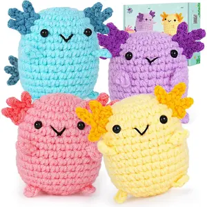 Crochet Kit for Beginners, Crochet Starter Kit w Step-by-Step Video Tutorials, Beginner Crochet Kit for Adults  Women Men Complete Kit Included (4 Mini Axolotls)