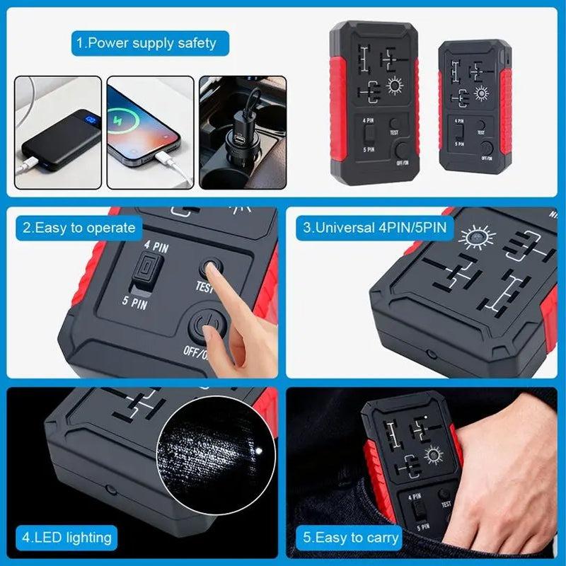 DC 12V Automotive Relay Tester for 4PIN and 5PIN Testing, USB Rechargeable Car Relay Voltage Tester with Switch & Light Indicator, 5V DC, 1A-2A Input, Universal Relay Tester Device