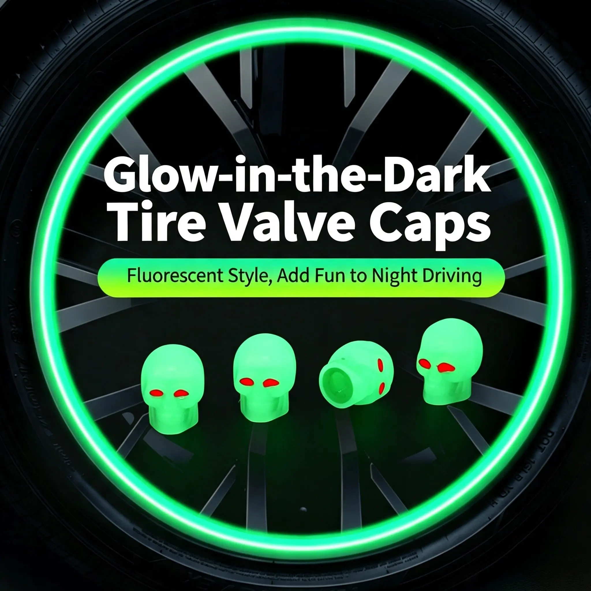 4pcs Skull Glowing Fun Tire Valve Caps, Universal Night Light Dust Cover, Suitable for Cars, Motorcycles, Bicycles, Scooters