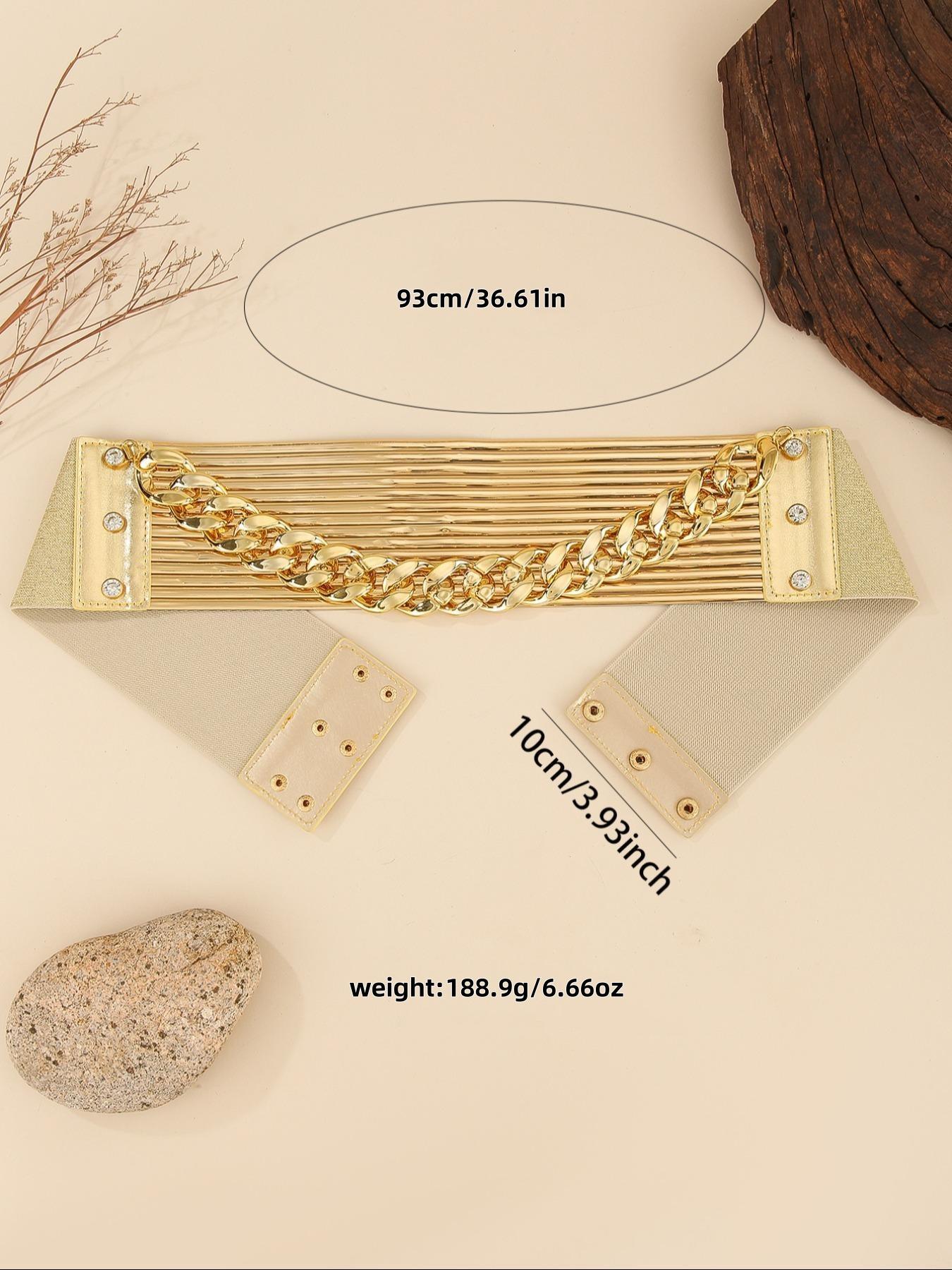 Women's Fashion Chain Decorated PU Leather Wide Belt, Casual Waistband for Jeans, Fashion Belt for Party, Daily Clothing Decor, Trendy All-match & Exquisite Belt for Gift, Chain Belts