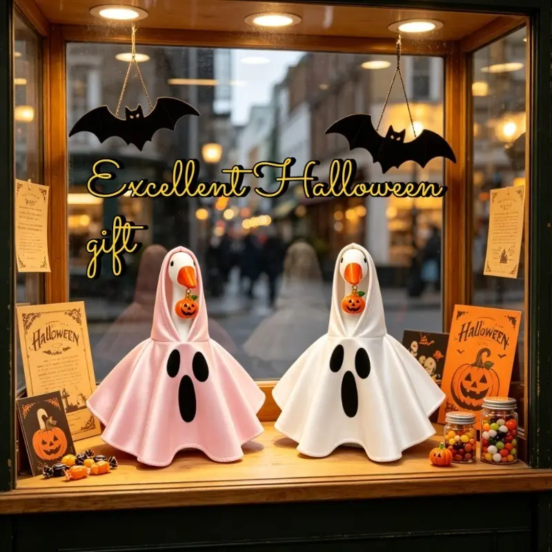 2pcs 7-Inch Desktop Duck Halloween Decoration Set, Festive Decoration, Costume + Pumpkin Ornament, Two Colors Available, Fun Mini Duck, Party Photo Props