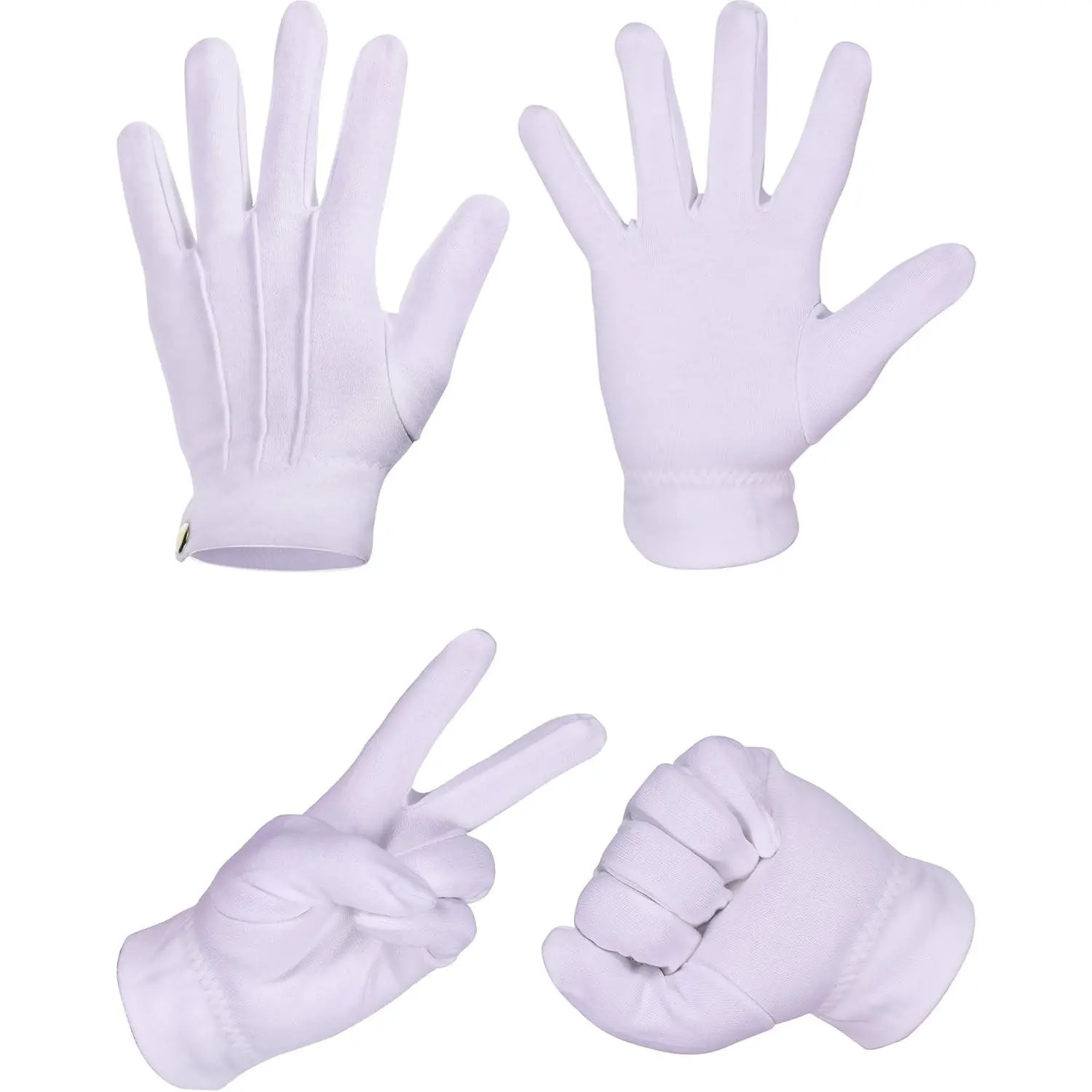 White Stitched Cotton Gloves for Formal Tuxedo Jewelry Inspection, White Gloves for Men, 23 cm/ 9 inches