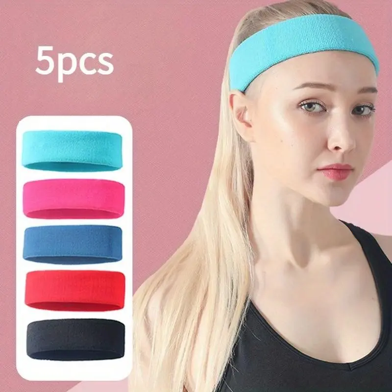 5pcs Sport Headbands, Sweat-Wicking Anti-Slip Running Yoga Hair Bands, Unisex Badminton Jump Rope Accessories, Comfortable & Durable, Sports Headbands