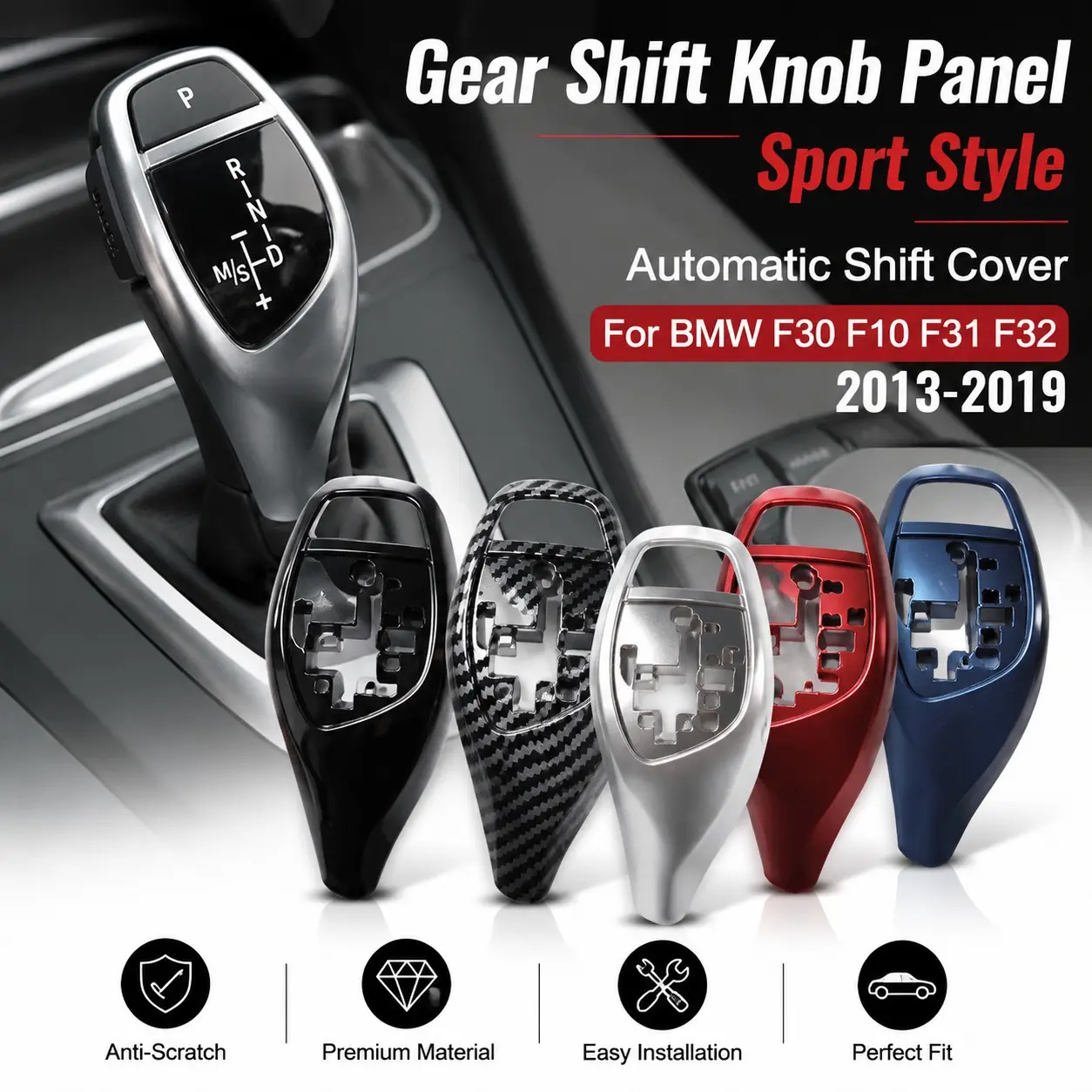 For BMW F30 F10 F31 F32 F33 F34 F36 2013-2019, Sport Style Gear Shift Knob Panel, Automatic Shift Lever Cover, Anti-Scratch Interior Upgrade Car Accessories