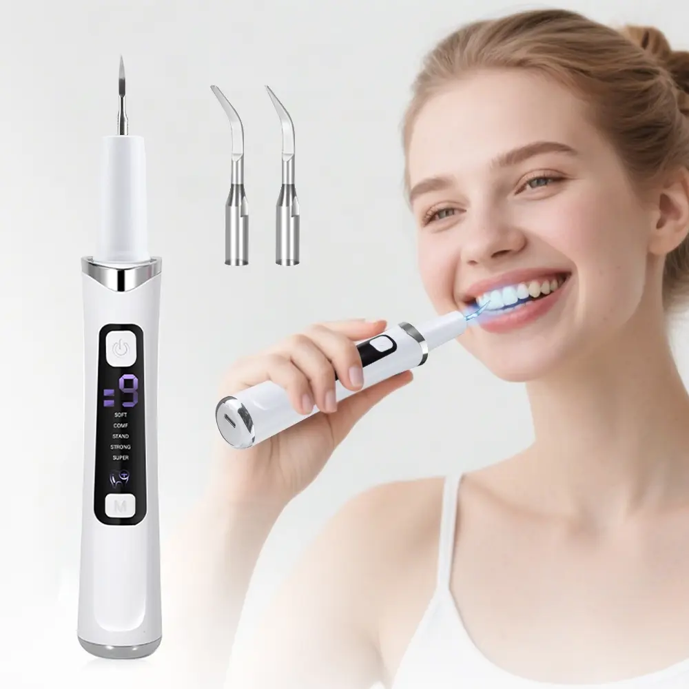 Electric Tooth Cleaner with LED Light, 4 Modes Teeth Cleaning Tool , With 2 Cleaning Heads, Oral Care Teeth Cleaning Tool USB Rechargeable, Portable Teeth Cleaner