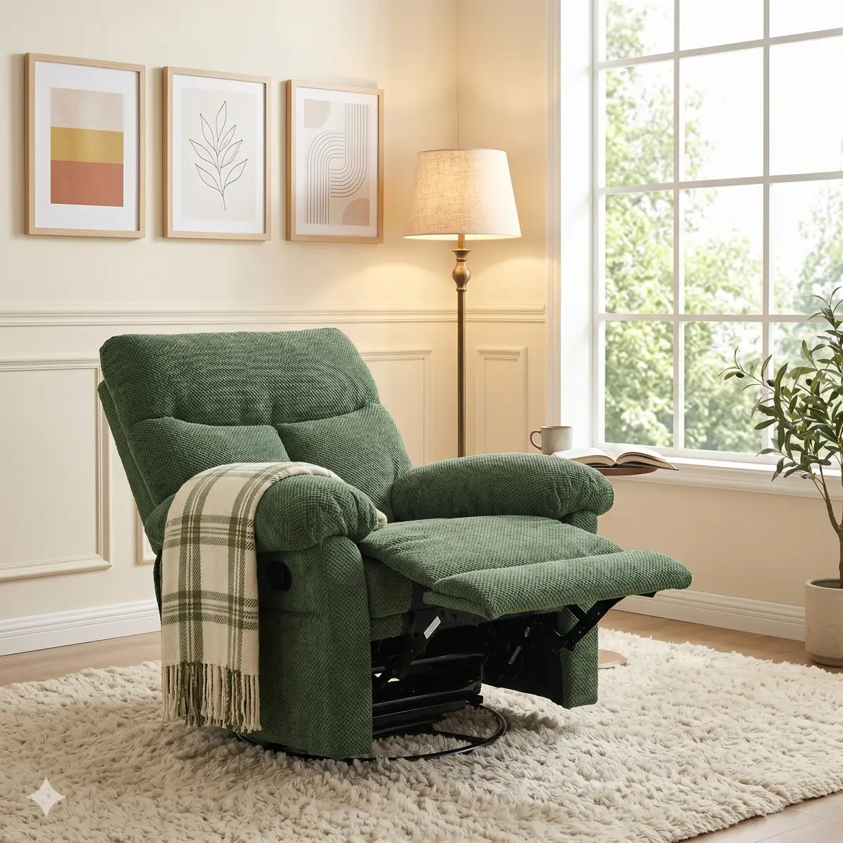 Recliner Chair, Modern Swivel Rocker Recliner Chair, Manual Overstuffed Glider Armchair with Textured Fabric for Living Room and Nursery,Dark Green